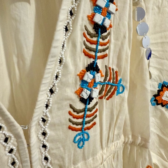 NWT By Anthropologie Cream Maxi Dress Kaftan Cover Up - Picture 5 of 10